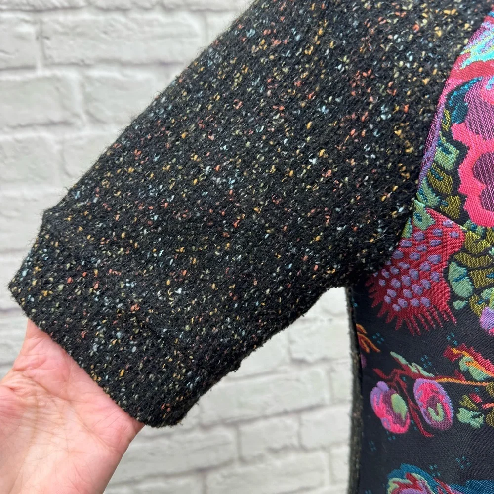 Anthropologie James Coviello Floral Brocade Spliced Metallic Knit Sweater